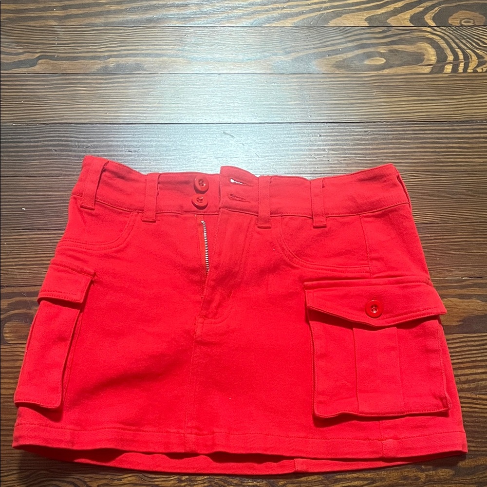 Red Mini Skirt with Pocket Detail